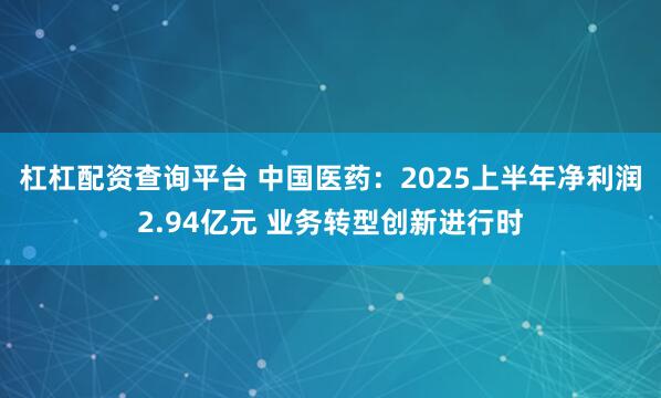 杠杠配资查询平台 中国医药：2025上半年净利润2.94亿元 业务转型创新进行时