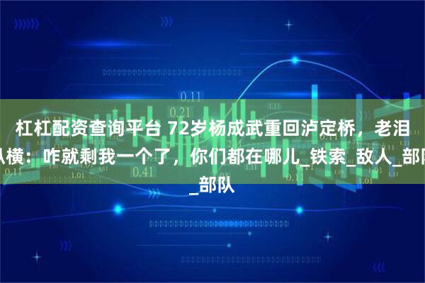 杠杠配资查询平台 72岁杨成武重回泸定桥，老泪纵横：咋就剩我一个了，你们都在哪儿_铁索_敌人_部队
